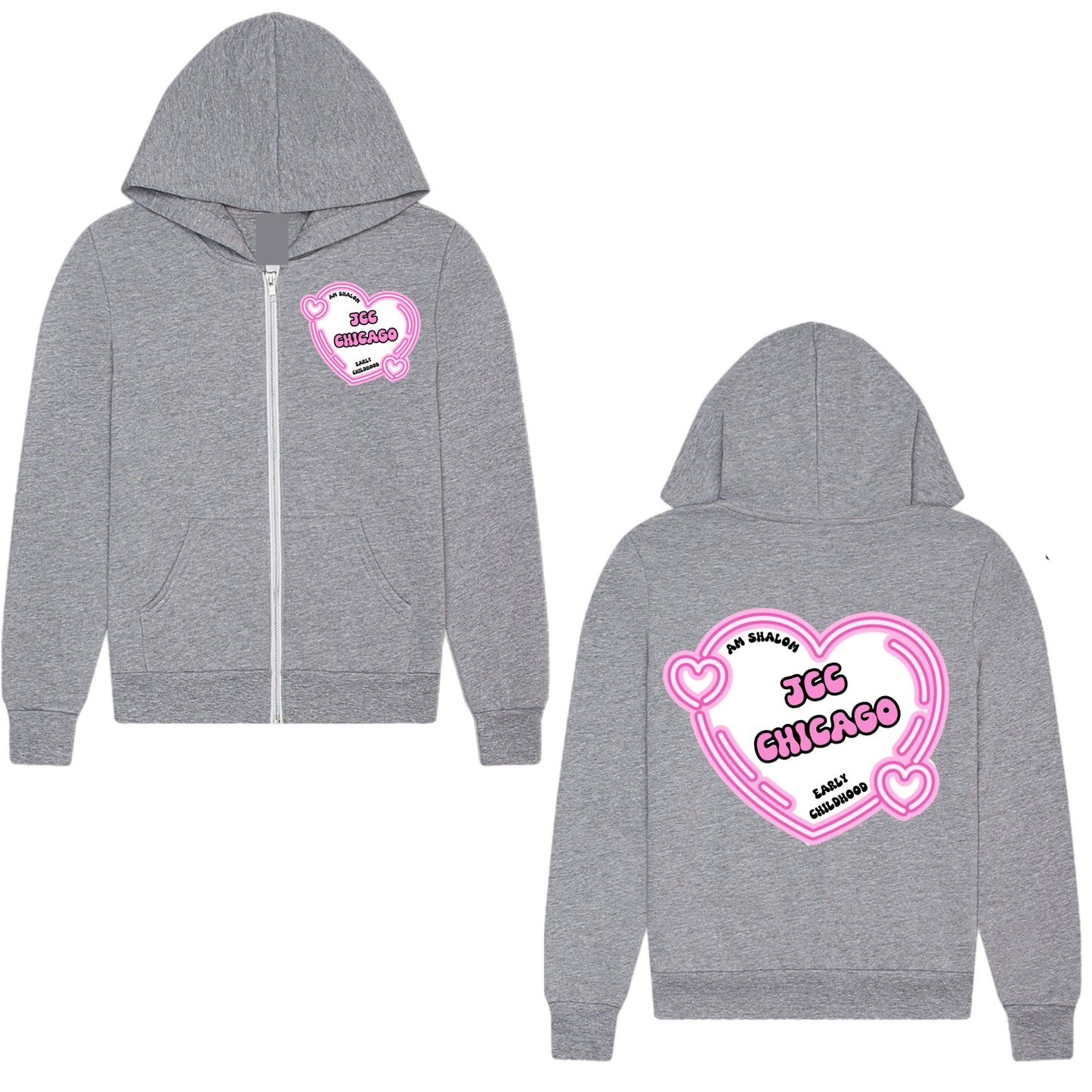 Pink heart JCC Am Shalom zip hoodie