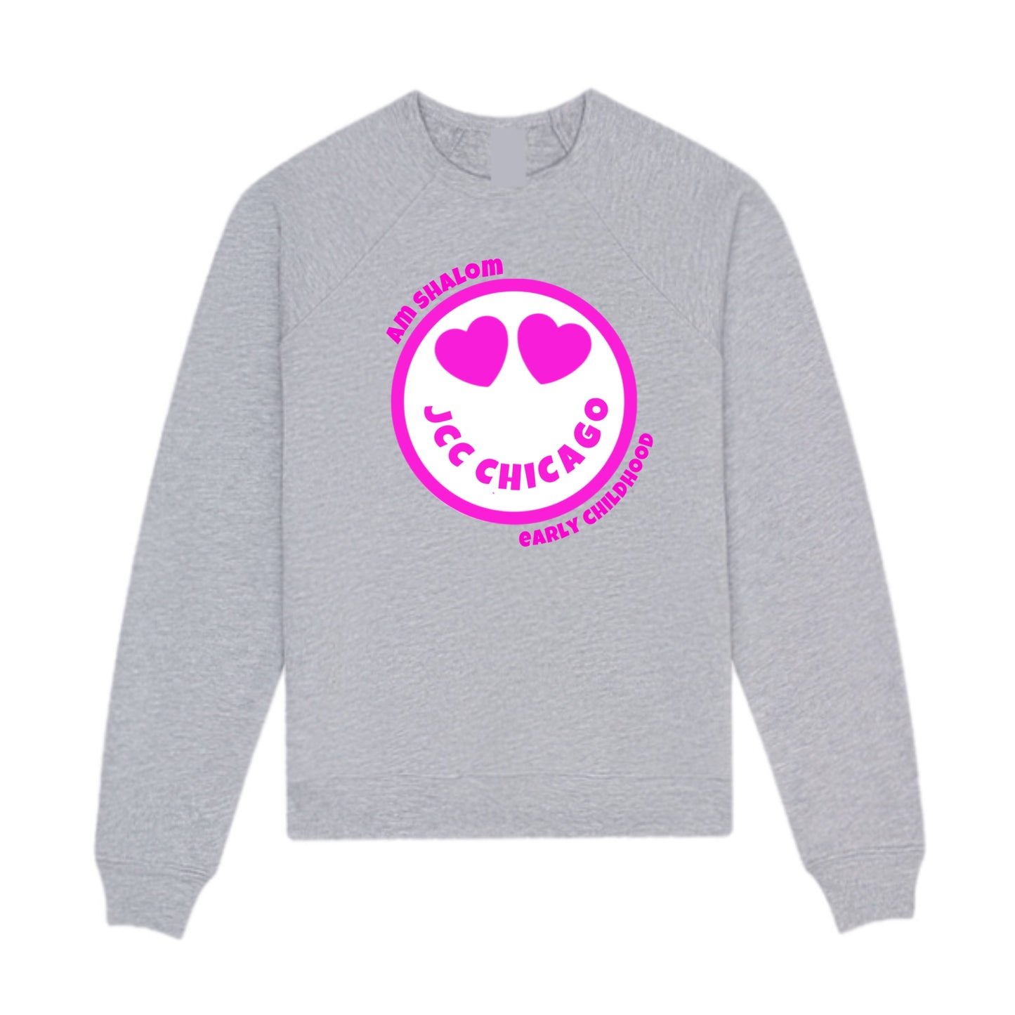 Pink emoji JCC Am Shalom crewneck