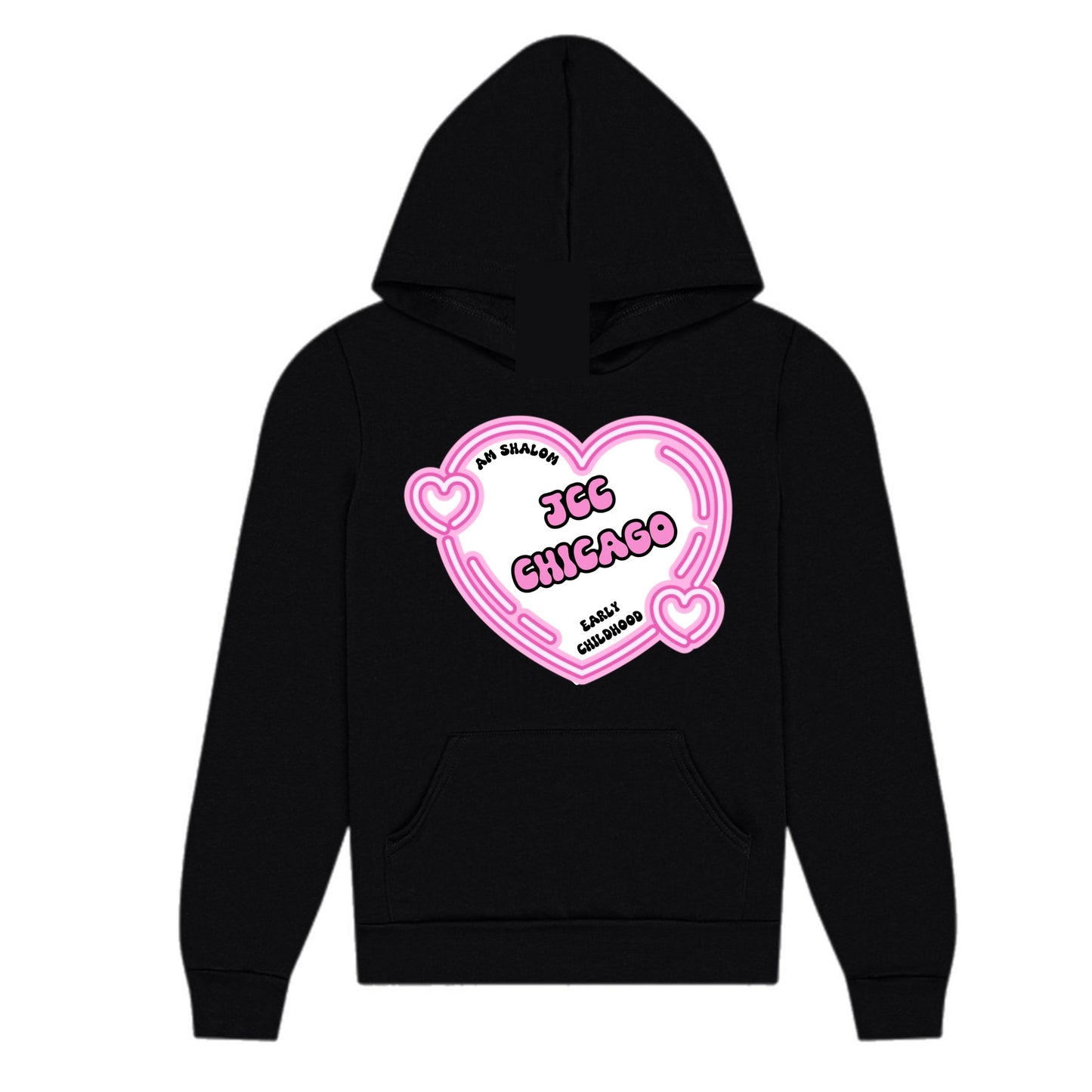 Pink heart JCC Am Shalom hoodie