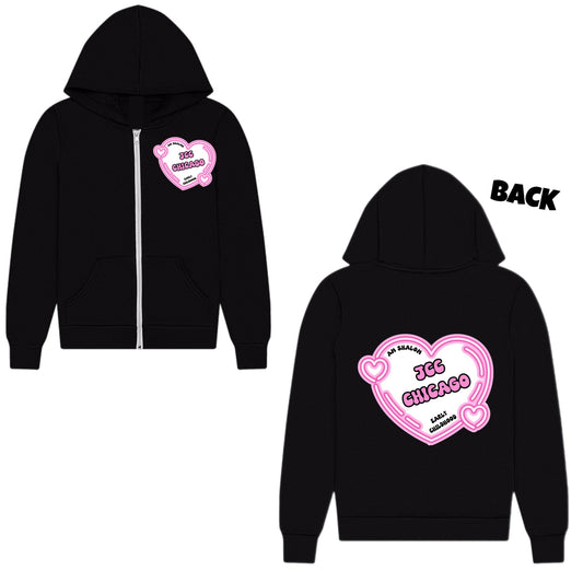 Pink heart JCC Am Shalom zip hoodie