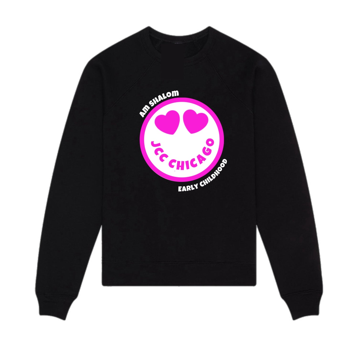 Pink emoji JCC Am Shalom crewneck